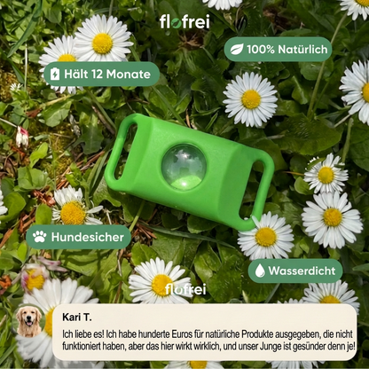 Flofrei® Naturschutz-Anhänger – 12 Monate Schutz vor Flöhen, Zecken & Parasiten