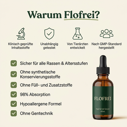 Flofrei® Haut & Fell Serum Tropfen für Hunde  Omega-3 & Kollagen