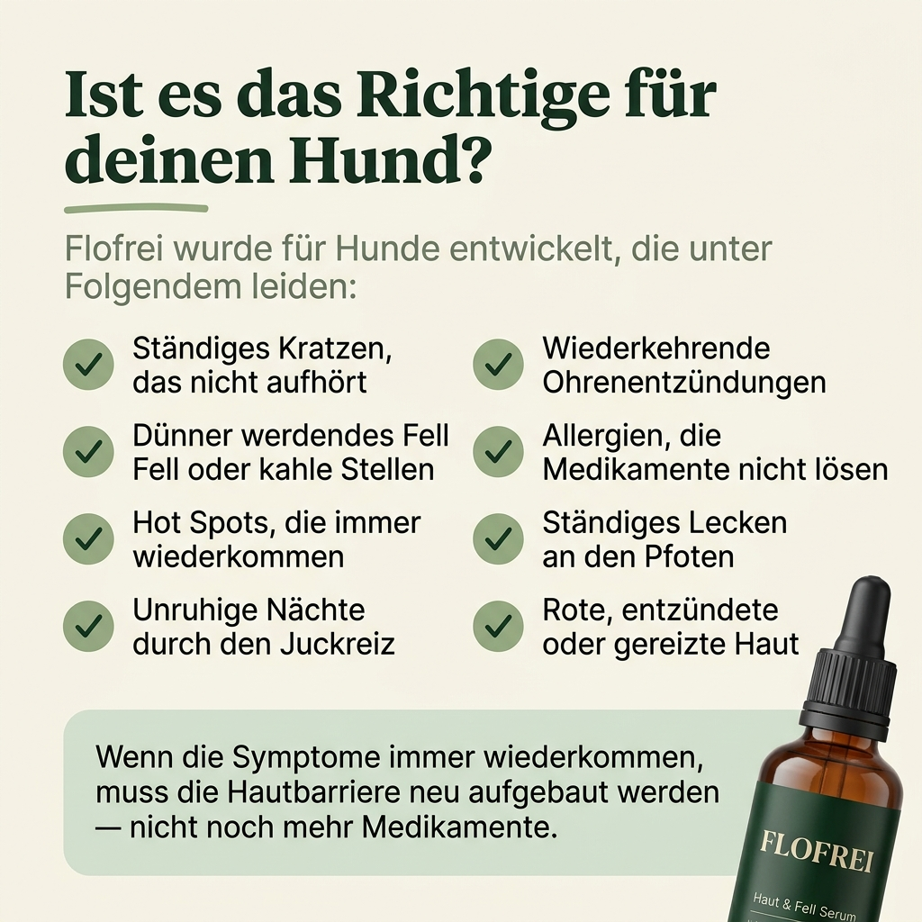 Flofrei® Haut & Fell Serum Tropfen für Hunde  Omega-3 & Kollagen