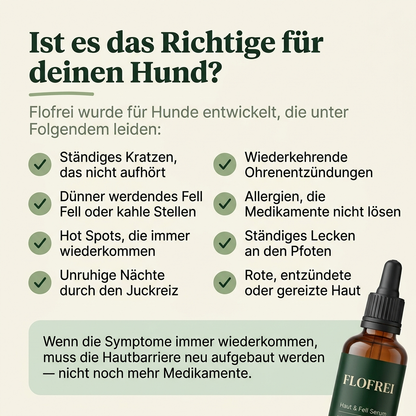 Flofrei® Haut & Fell Serum Tropfen für Hunde  Omega-3 & Kollagen