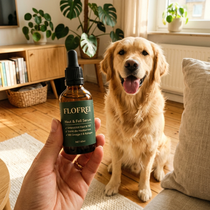 Flofrei® Haut & Fell Serum Tropfen für Hunde  Omega-3 & Kollagen