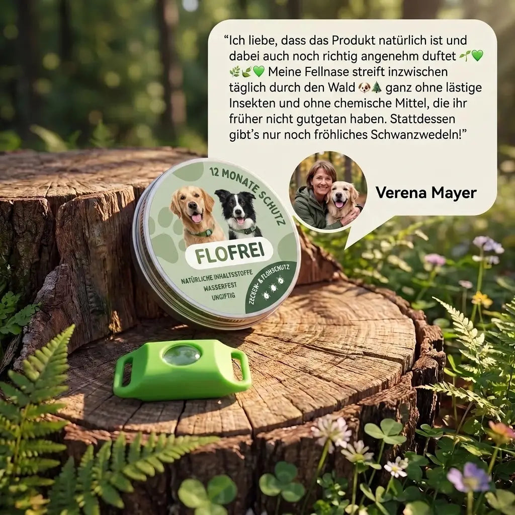 Flofrei® Naturschutz-Anhänger – 12 Monate Schutz vor Flöhen, Zecken & Parasiten