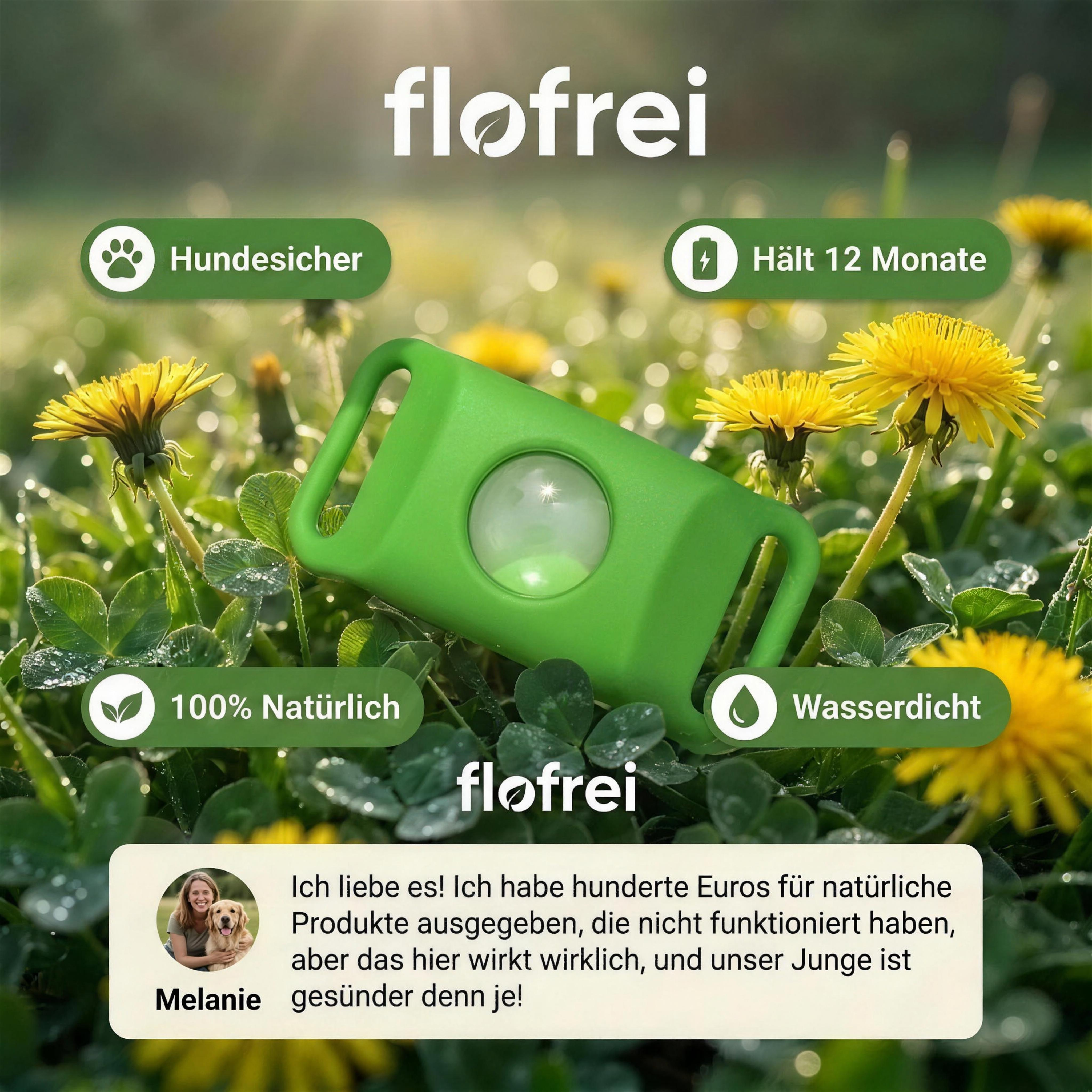 Flofrei® Naturschutz-Anhänger – 12 Monate Schutz vor Flöhen, Zecken & Parasiten