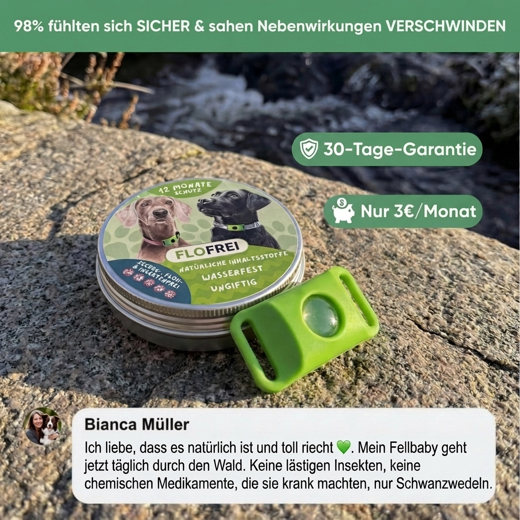 Flofrei® Naturschutz-Anhänger – 12 Monate Schutz vor Flöhen, Zecken & Parasiten